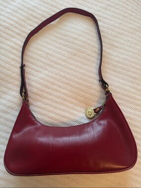 Brahmin Vintage Red Leather Baguette Shoulder Bag Y2K Minimalist Mini Hobo